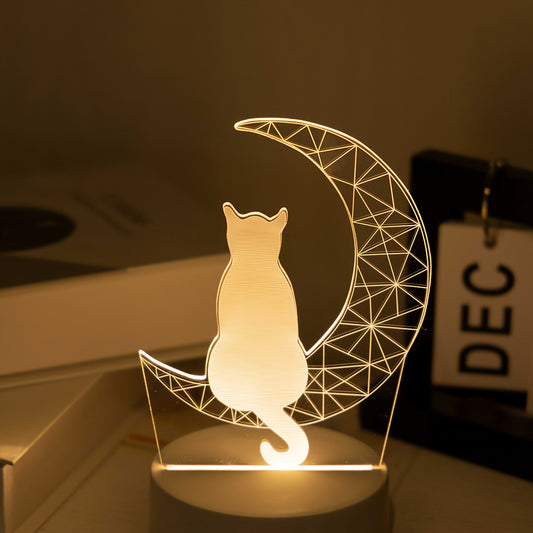 1pc USB 3D Glowing Moon Cat Creative Night Light, Home, Table, Living Room Decoration, Birthday Gift Holiday Gift Gift Night Light - KYAAN