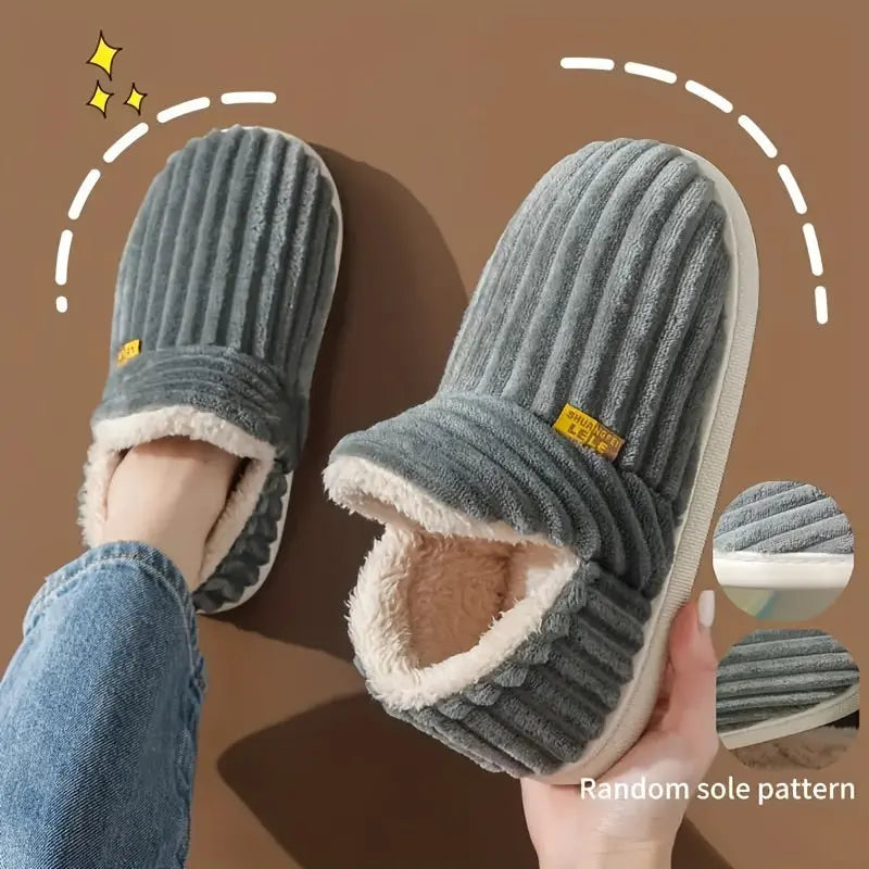 Solid Color Winter Fuzzy Slippers, Super Soft Slip On Flat House Shoes, Cozy & Warm Home Slippers - KYAAN