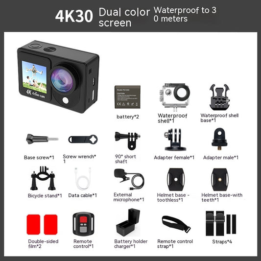 Waterproof 30 M True 4K Riding Camera Anti-shake Wide Angle HD Action Camera - KYAAN