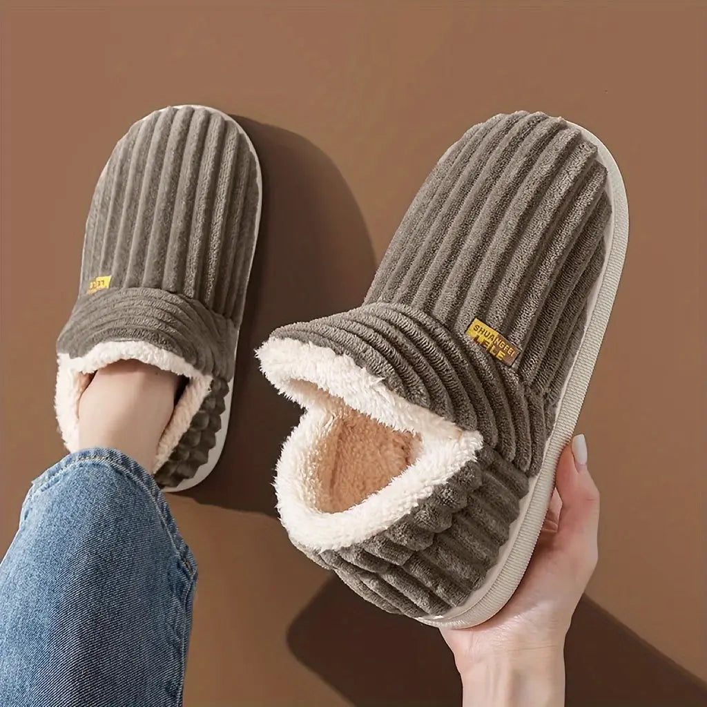 Solid Color Winter Fuzzy Slippers, Super Soft Slip On Flat House Shoes, Cozy & Warm Home Slippers - KYAAN