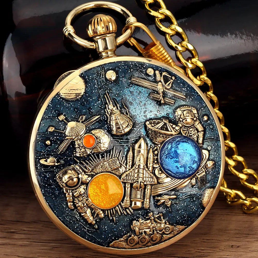 Space Series Music Pocket Watch Original Men Quartz Chain Clock Women Music Necklace Watches Unique Couples Collectibles Gift - KYAAN