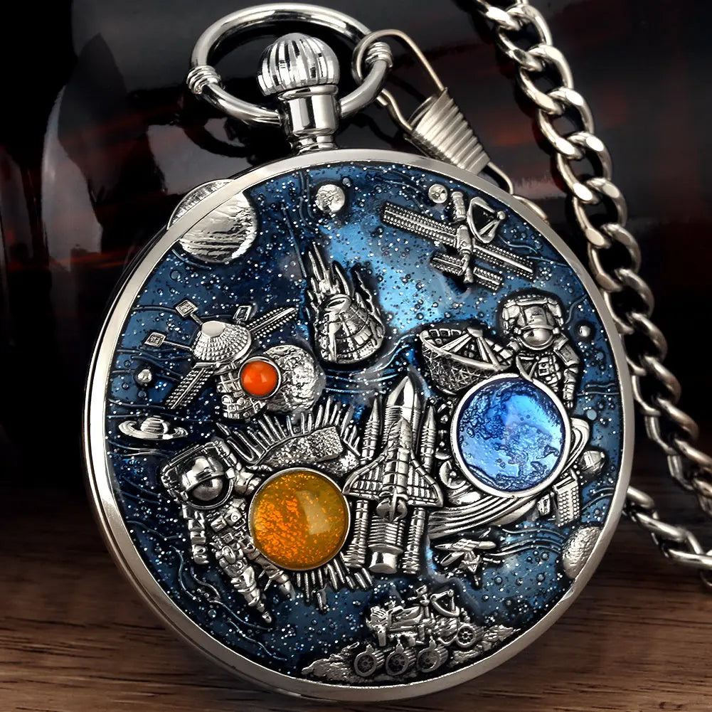 Space Series Music Pocket Watch Original Men Quartz Chain Clock Women Music Necklace Watches Unique Couples Collectibles Gift - KYAAN