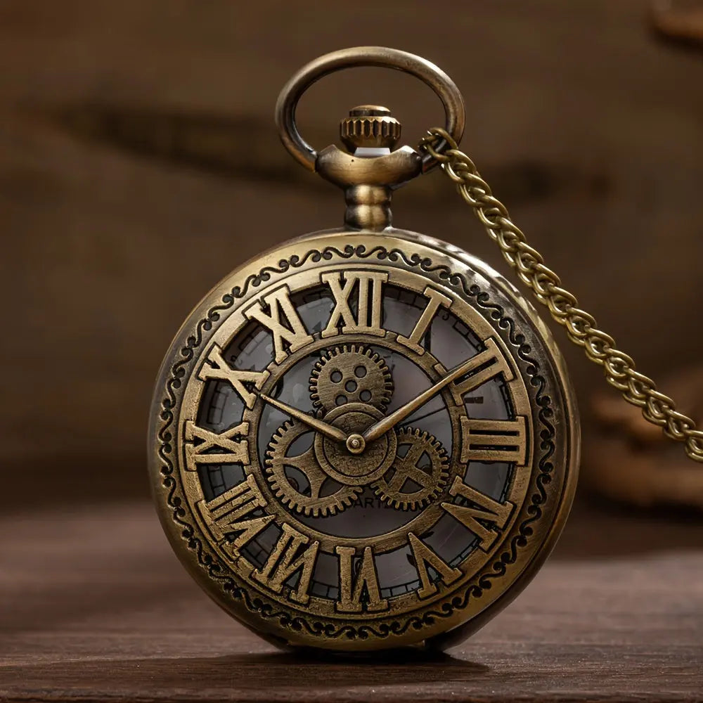 Time Gear Parts Roman Letter Hollow Pocket Watch, Large Classical Pocket Watch - KYAAN