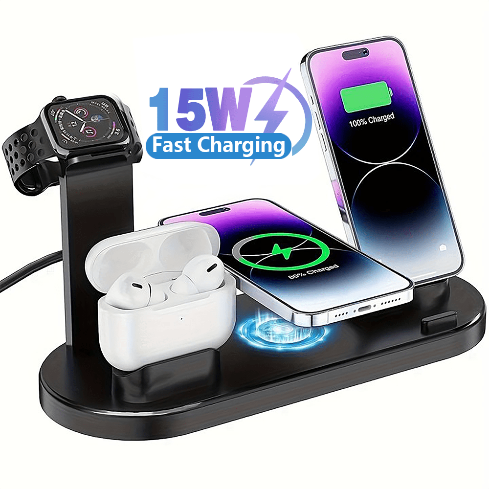 15W Fast Charging Station, Folding Wireless Charger Stand For Samsung For IPhone15 14, 13, 12, 11/Pro/Max/Mini/Plus, X, XR, XS/Max, SE, 8/Plus, For Apple Watch 1-8, Airpods 3/2/Pro