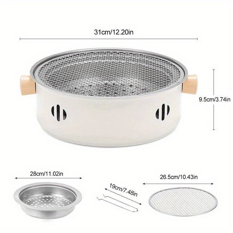 1set, Stainless Steel Barbecue Grill Pan, Portable Compact Tabletop BBQ Grill With Grill Net, Household Split BBQ Charcoal Grill Stove, Kitchen Supplies, Kitchen Accessories, BBQ Accessories