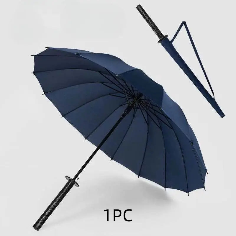 Samurai Katana Sword Umbrella - Windproof, Semi-Automatic Opening, All-Weather Samurai Design with Bonus Tie Strap - KYAAN