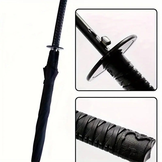 Samurai Katana Sword Umbrella - Windproof, Semi-Automatic Opening, All-Weather Samurai Design with Bonus Tie Strap - KYAAN