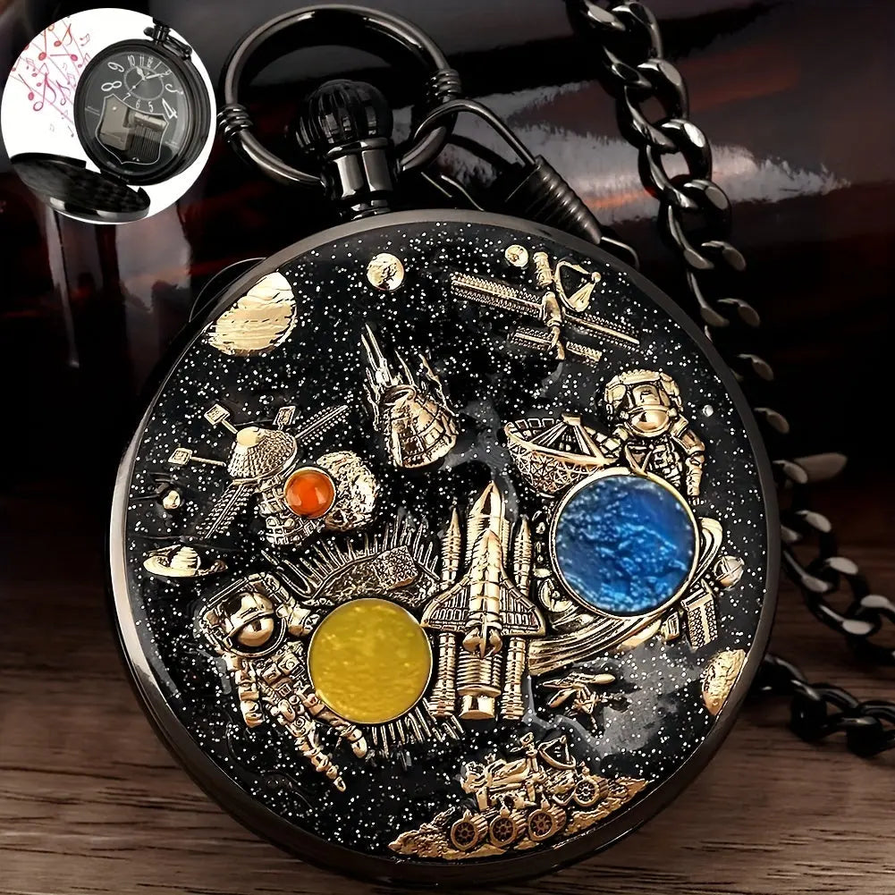 Space Series Music Pocket Watch Original Men Quartz Chain Clock Women Music Necklace Watches Unique Couples Collectibles Gift - KYAAN