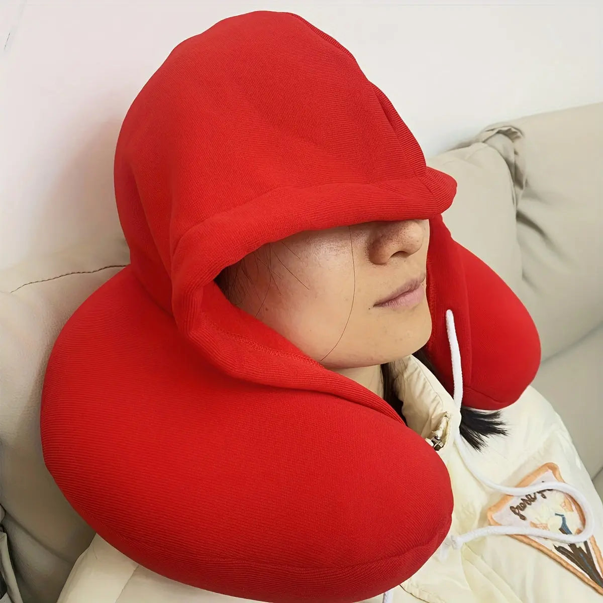 Hooded U-Shaped Travel Pillow, Comfortable Portable Neck Pillow With Sunshade For Car, Office Nap, Lightweight Compact Pillow For Sleeping On-the-go, Adjustable Drawstring Closure - KYAAN