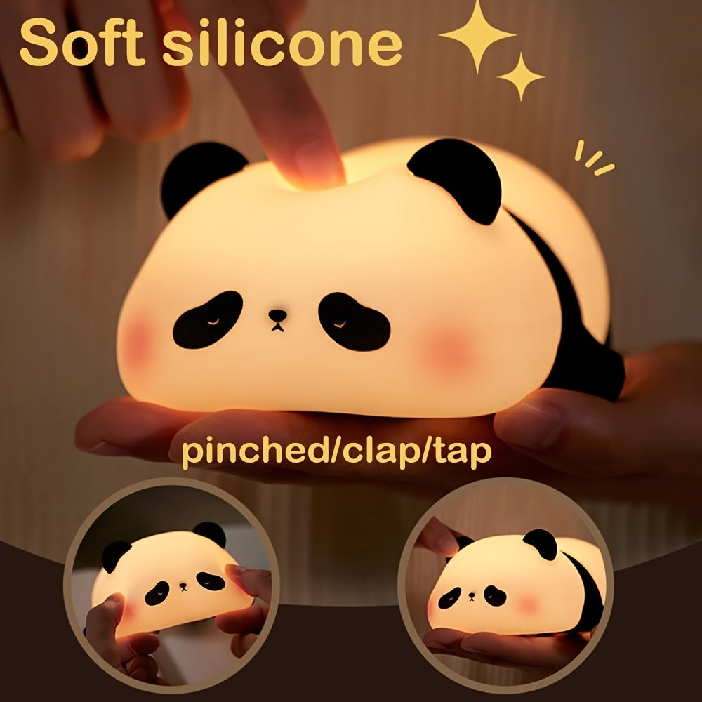 Panda Night Lamp, Touch Control, Portable Silicone Shade, USB Rechargeable 1200mAh Battery, 3 Brightness Levels, Soft Ambient Bedside Lamp for Room Decor, Cute Gift - KYAAN