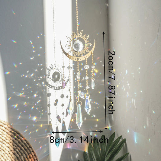 1pc Crystal Glass Sun and Moon Suncatcher Kit, Outdoor Garden Hanging Decor, Living Room, Home, Window Decoration for Festive Party - KYAAN