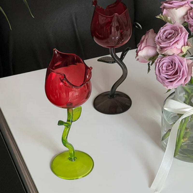 Romantic Rolled Edge Rose High Legged Glass Wine Glass