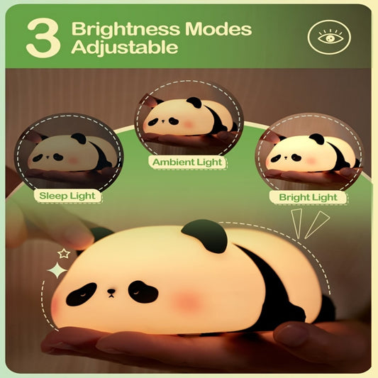 Panda Night Lamp, Touch Control, Portable Silicone Shade, USB Rechargeable 1200mAh Battery, 3 Brightness Levels, Soft Ambient Bedside Lamp for Room Decor, Cute Gift - KYAAN