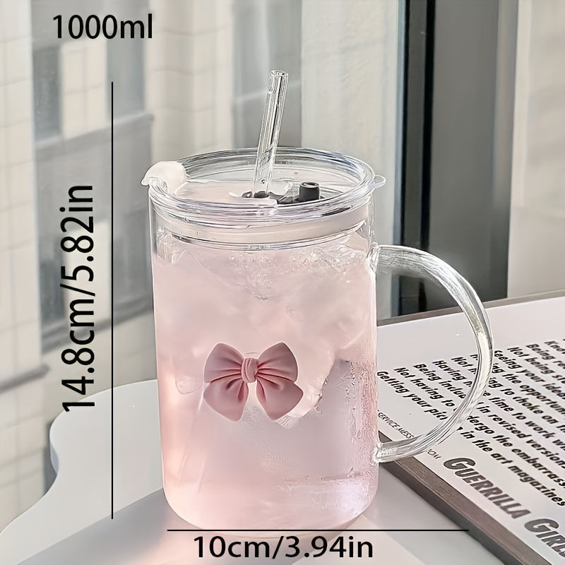 Reusable Glass Water Bottle with Straw 33.81oz Large Capacity – Hand Wash Only, Multipurpose, Recyclable Clear Glass Drinkware for Home and Office Use - KYAAN