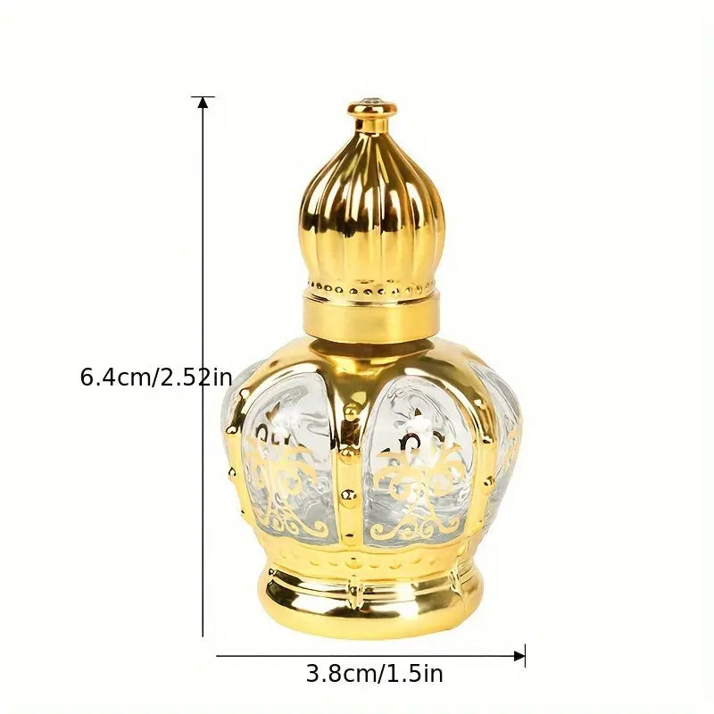 Arabic Style 0.51oz Golden Crown Glass Roll On Bottles Mini Empty Essential Oil Roller Bottles With Lid - Perfect Travel Bottles For Sample Cosmetics, Perfume, And Fragrance - KYAAN