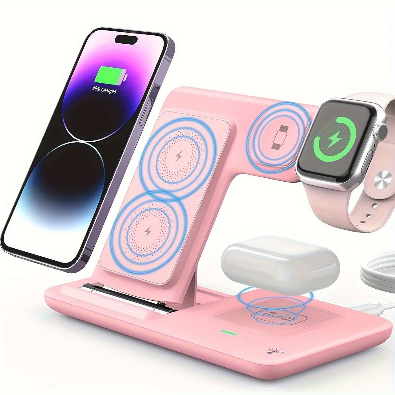 Wireless Charging Station, 3-in-1 Folding Mobile Phone Wireless Charger Bracket, Suitable For IPhone 15, 14, 13, 12, 11/Pro/Max/Mini/Plus, X, XR, XS/Max, SE, 8/Plus, Suitable For IWatch 1-9 And Airpods 3/2/Pro. - KYAAN