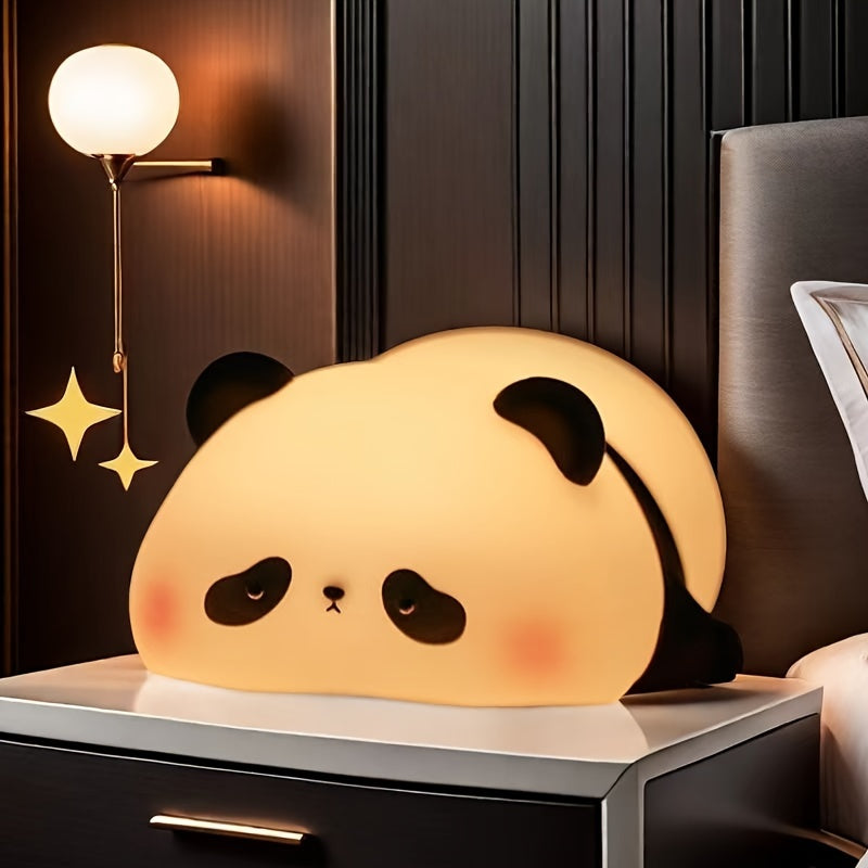 Panda Night Lamp, Touch Control, Portable Silicone Shade, USB Rechargeable 1200mAh Battery, 3 Brightness Levels, Soft Ambient Bedside Lamp for Room Decor, Cute Gift - KYAAN