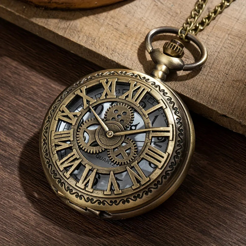 Time Gear Parts Roman Letter Hollow Pocket Watch, Large Classical Pocket Watch - KYAAN