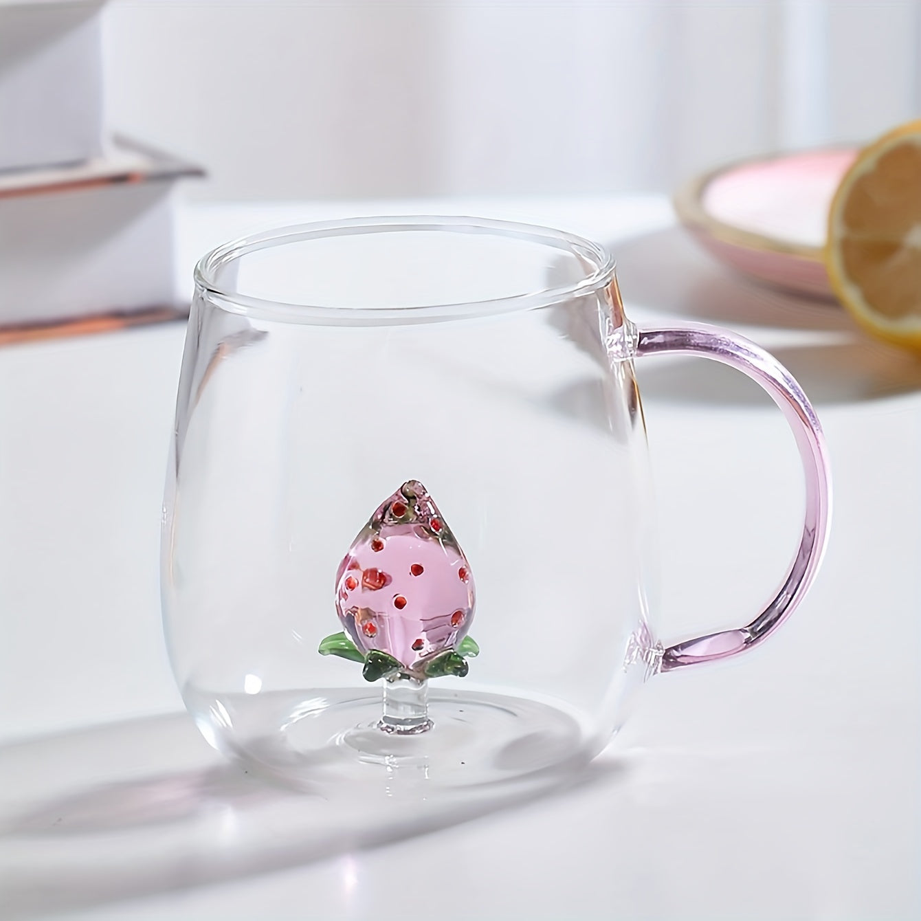 Rose Flower Glass Cup with Handle - Heat-Resistant, Reusable for Juice, Milk, Tea & More - Perfect for All Seasons - KYAAN