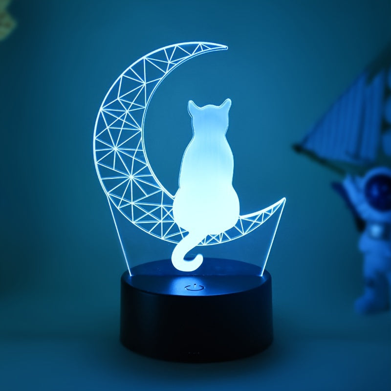 1pc Mysterious Atmosphere Moon Cat Style Acrylic Transparent Table Lamp, Bedside Lamp, Modern Display Piece, USB Interface, Perfect For Family And Friends Gifts, Bedroom Bedside Atmosphere Soft Night Light, 7-color Small Table Lamp - KYAAN