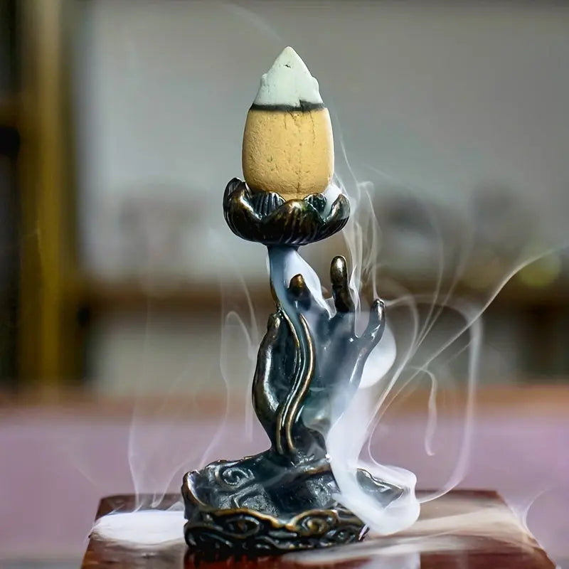 1pc, Backflow Incense Burner Holder, Buddha's Hand Designed Aromatherapy Furnace Incense Burner Ornaments Sandalwood Incense Burner Bedroom Accessories Room Decoration - KYAAN