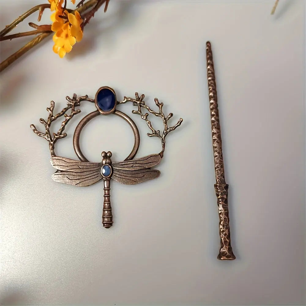 Vintage Dragonfly Branch Moonstone Hairpin Boho Personality Unique Ladies Hair Stick Party Gift - KYAAN