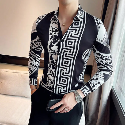 Slim-fit Printed Men's Long Sleeve Shirt - KYAAN