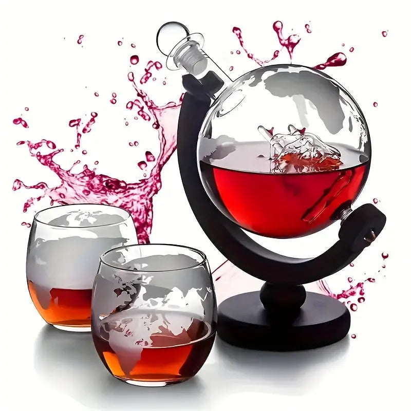 1 Set, Whiskey Decanter Globe Set, With 2 Whiskey Glasses, Globe Shape Wine Container, For Liquor Scotch, Bourbon Vodka, Gifts For Men Women - KYAAN