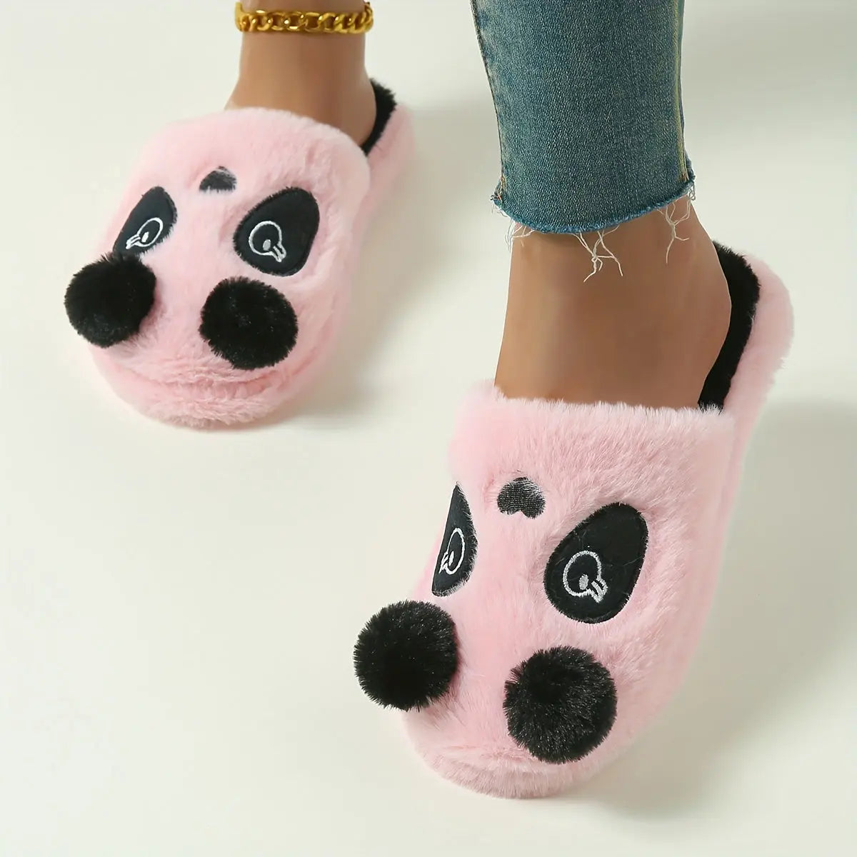 Cute Panda Design Slippers, Casual Slip On Plush Lined Shoes, Comfortable Indoor Home Slippers - KYAAN