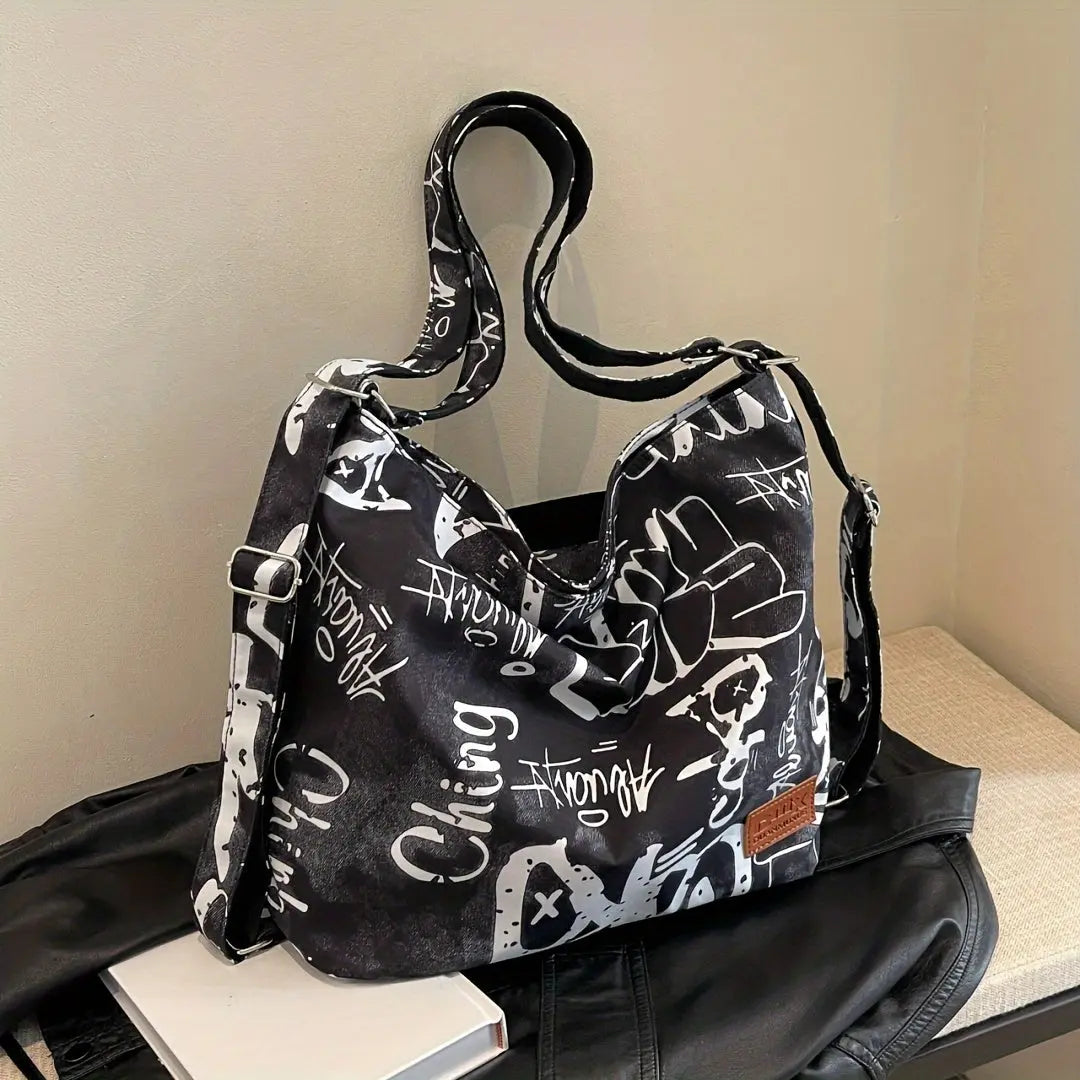 Fashion Graffiti Pattern Shoulder Bag, Portable Large Capacity Underarm Bag, Perfect All-match Commuter Bag For Daily Use - KYAAN