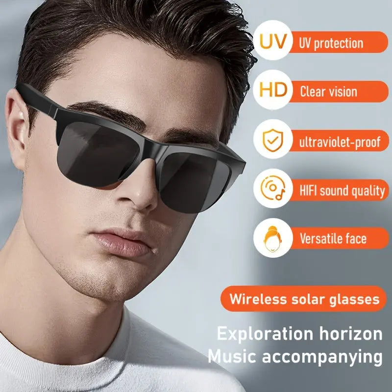 New Smart Wireless V5.3 Sunglasses, Multifunctional Glasses, Wireless Calls, Music Playback, Outdoor Sports Headphones, Rechargeable HIFI Sound Quality, HD Lenses, Black Technology, Unisex, Touch, Long Battery Life, UV Protection - KYAAN