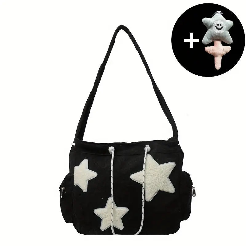 Women's Star Pattern Tote Tramp Bag, Cute Large Capacity Shoulder Bag, Casual Star Drawstring Design Crossbody Bag, Suitable For Women's School, Travel, Daily Use Of The Bag, Gift Little Star Pendant - KYAAN