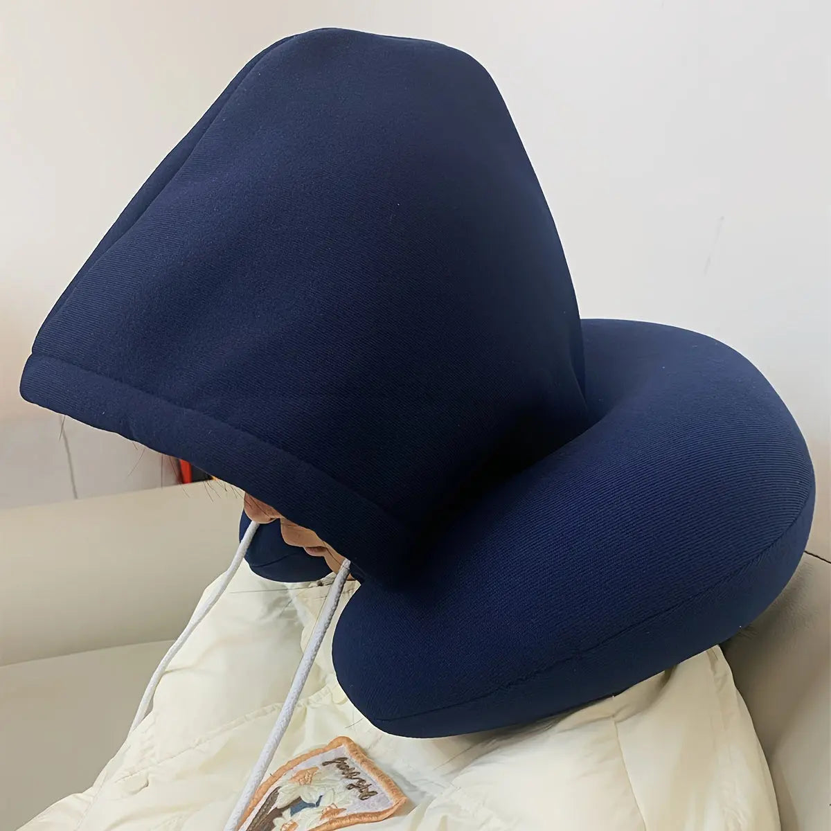 Hooded U-Shaped Travel Pillow, Comfortable Portable Neck Pillow With Sunshade For Car, Office Nap, Lightweight Compact Pillow For Sleeping On-the-go, Adjustable Drawstring Closure - KYAAN