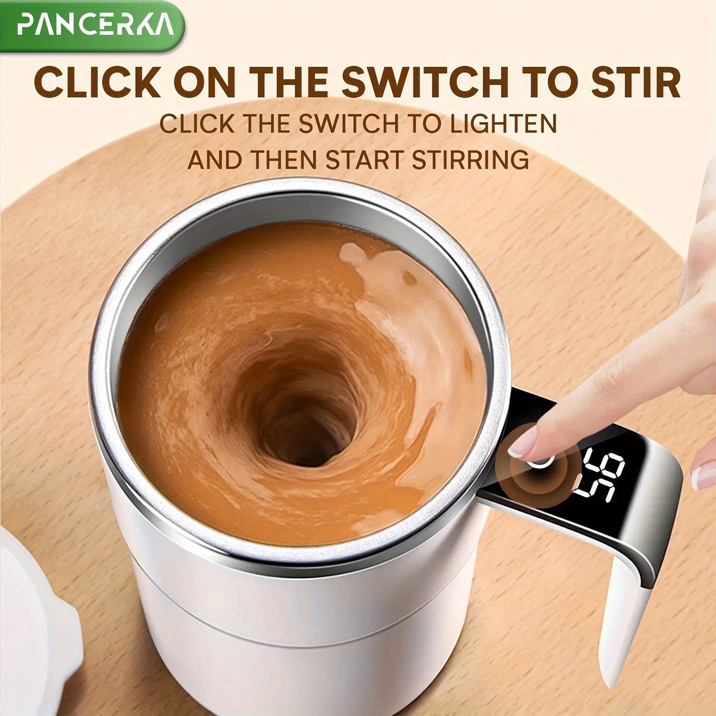 Revolutionary Self-Stirring Coffee Mug - Rechargeable with Temperature Display - Perfect for Milk, Chocolate, and Mocha - USB Charging - Ideal for Travel - KYAAN