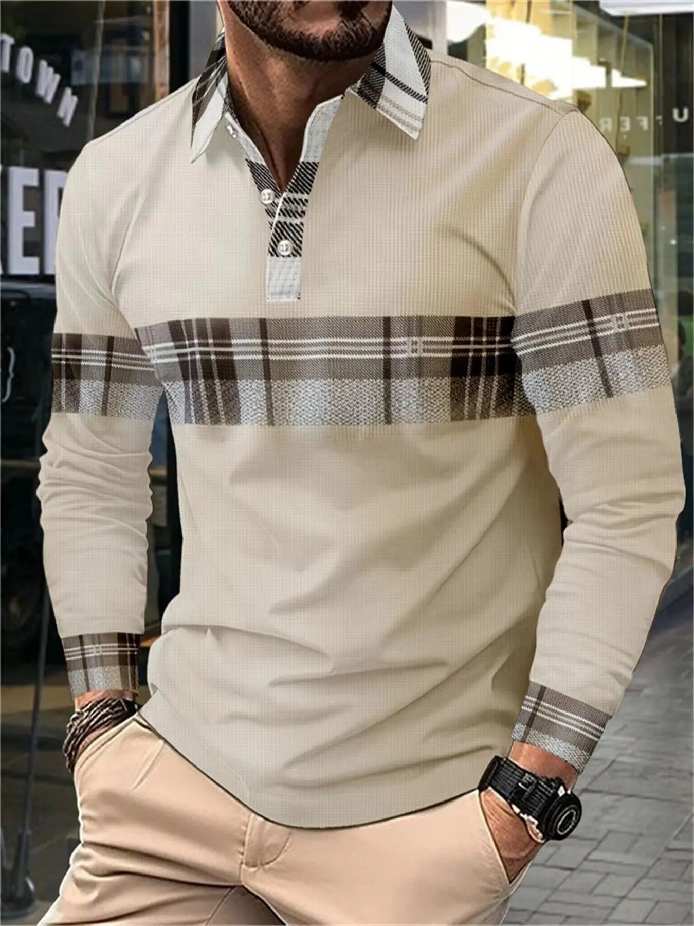 European And American Men's Casual Long Sleeve Color Matching - KYAAN