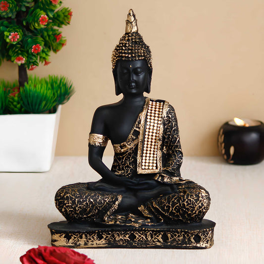 Black and Golden Meditating Lord Buddha Handcrafted Decorative Showpiece