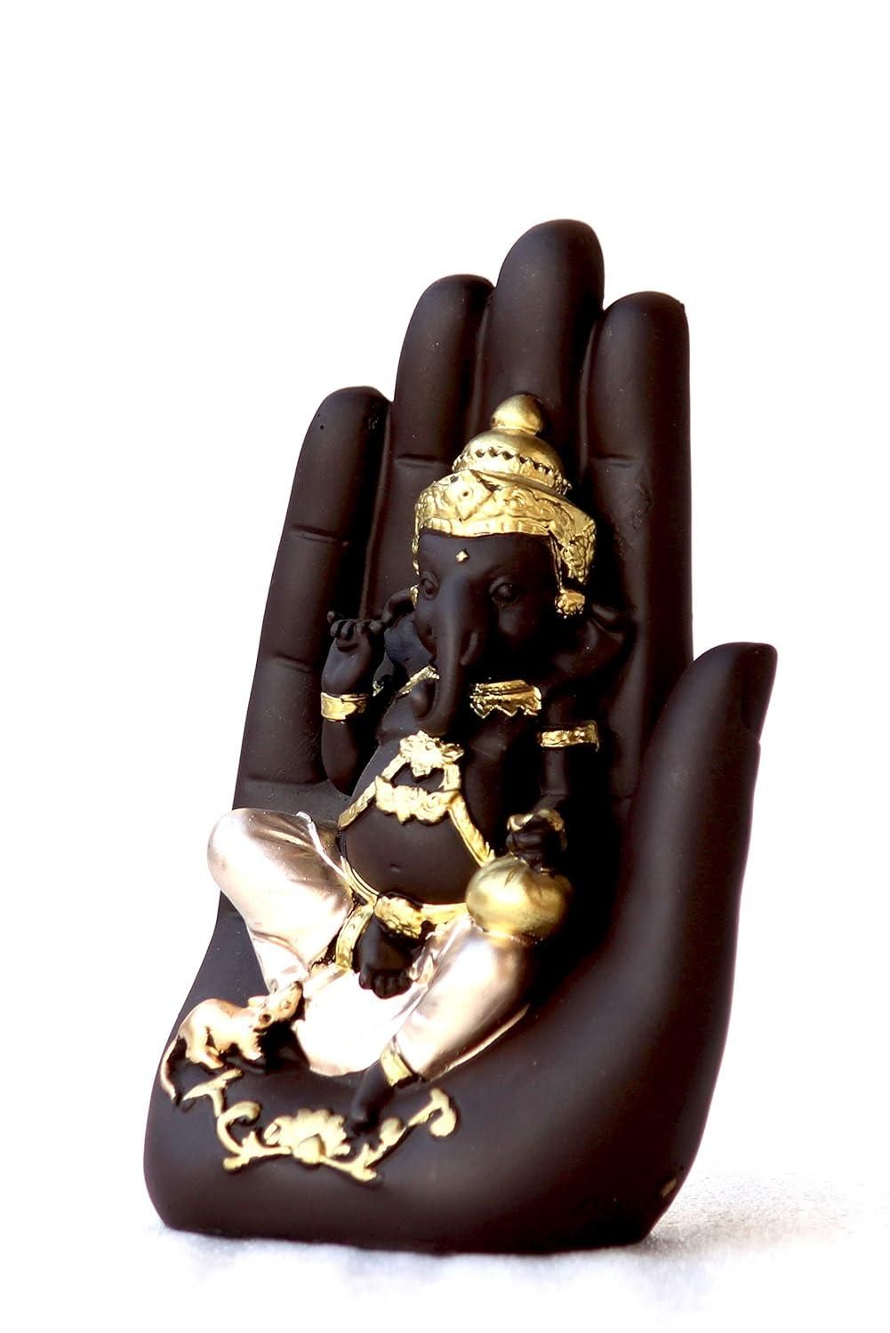 Golden Handcrafted Palm Ganesha Decorative Showpiece