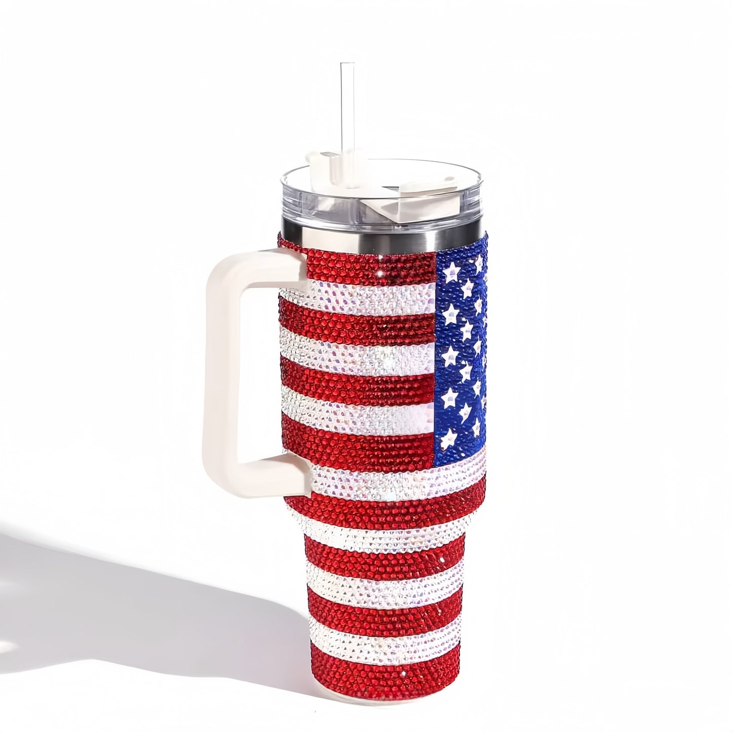 40 oz Rhinestone Stainless Steel Tumbler with Lid and Straw - Multipurpose Insulated Travel Mug for Hot and Cold Drinks - Durable Diamond Flag Series, Hand Wash Only, Reusable, No Electricity Needed - KYAAN