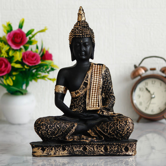 Black and Golden Meditating Lord Buddha Handcrafted Decorative Showpiece