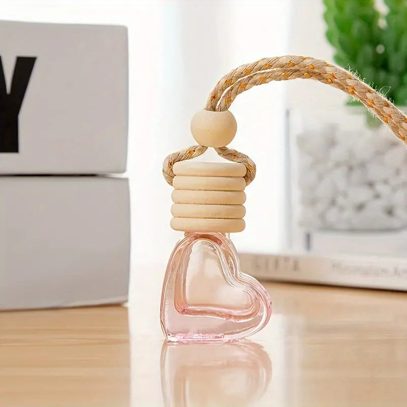 1pc 0.2oz Car Aromatherapy Bottle Pendant - Heart Design Empty Clear Essential Oil Diffuser - Refillable Hanging Diffuser Bottle, Air Fresher Ornament Vials For Car And Home - KYAAN