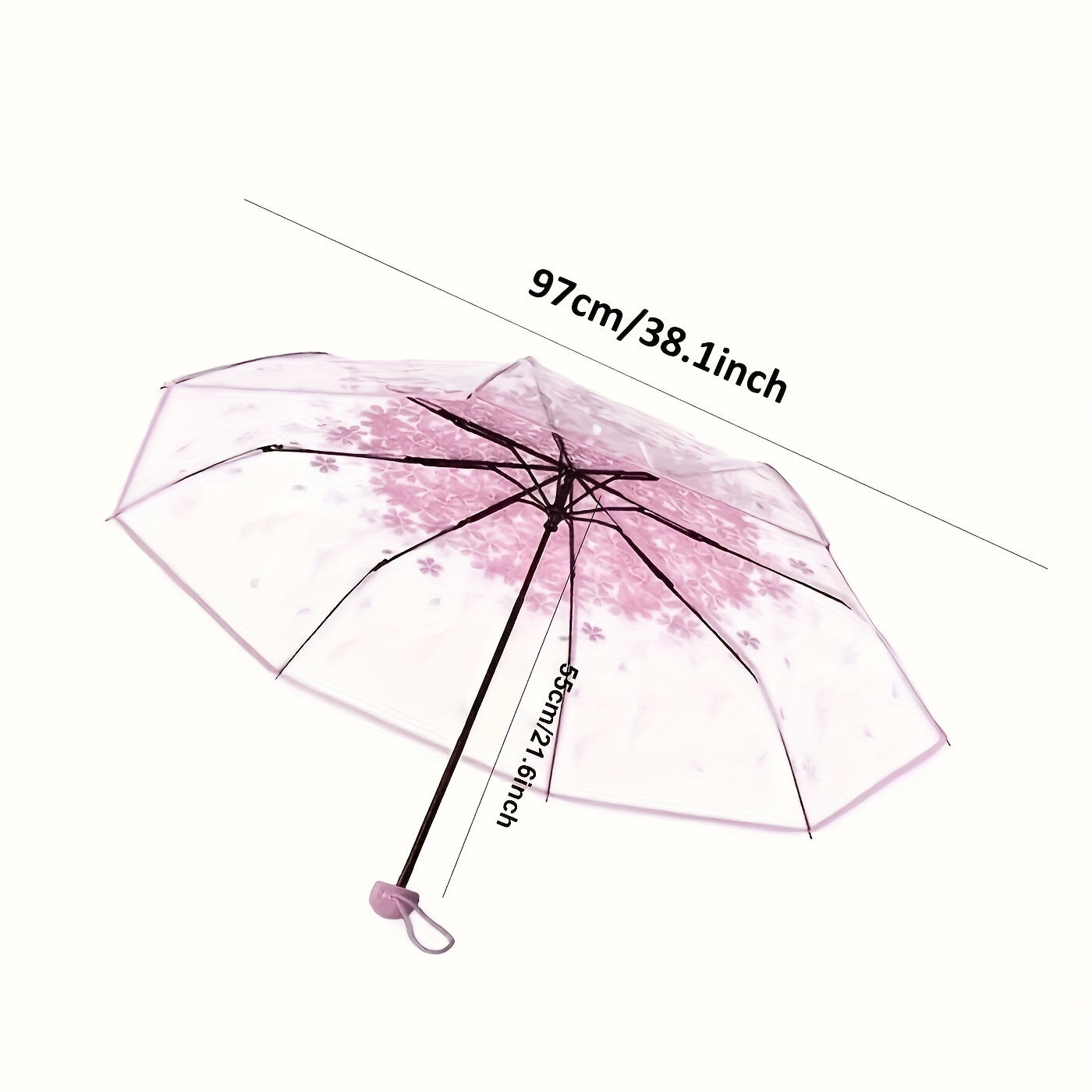 Transparent Cherry Blossom Pattern Folding Umbrella, 8 Ribs Casual Lightweight Portable Rain Gears For Men's & Women's Outdoor Activities - KYAAN