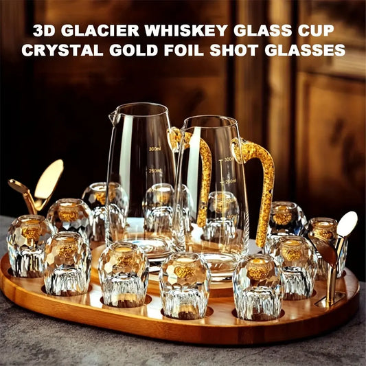 Luxury Crystal Whiskey Glass Set with Golden Foil Detail - 6 Elegant Old Fashioned Glasses & Decanter, Fine Glassware for Scotch, Bourbon, Vodka, Premium Gift Box Included (6 Glasses + 1 Carafe) - KYAAN