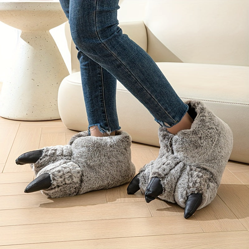 Plush Big Paw Home Slippers, Soft Sole Bedroom Plush Lined Cozy Novelty Shoes, Non-slip Floor Mute Shoes - KYAAN