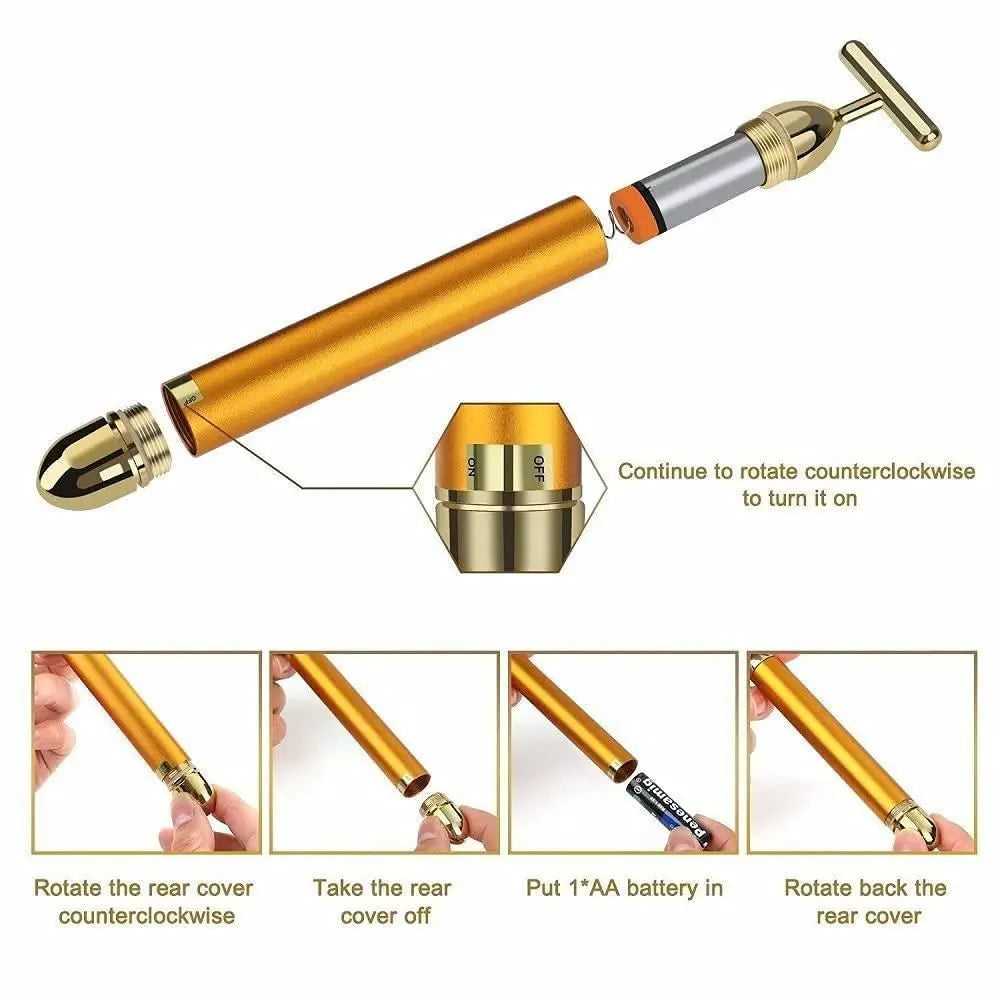 24K Gold Energy Beauty Bar Electric Facial Massage Roller - KYAAN