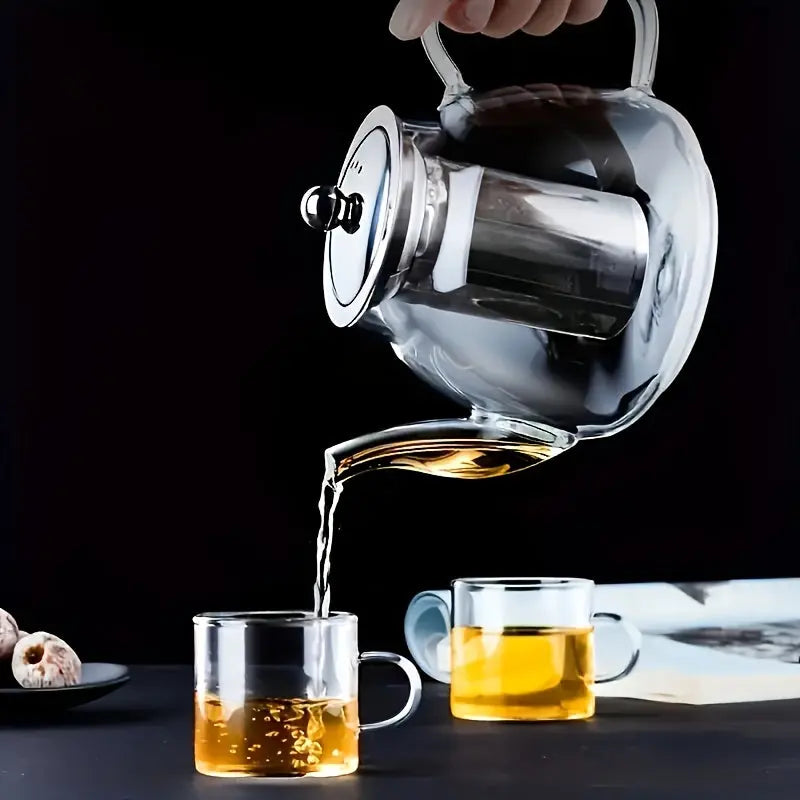 1pc Glass Spout Teapot With Stainless Steel Filter 1000ml/33.8oz, Thickened Glass, Can Be Heated By Fire, Kung Fu Kettle - KYAAN