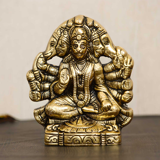 Golden Panch Mukhi Hanuman Metal Decorative Showpiece