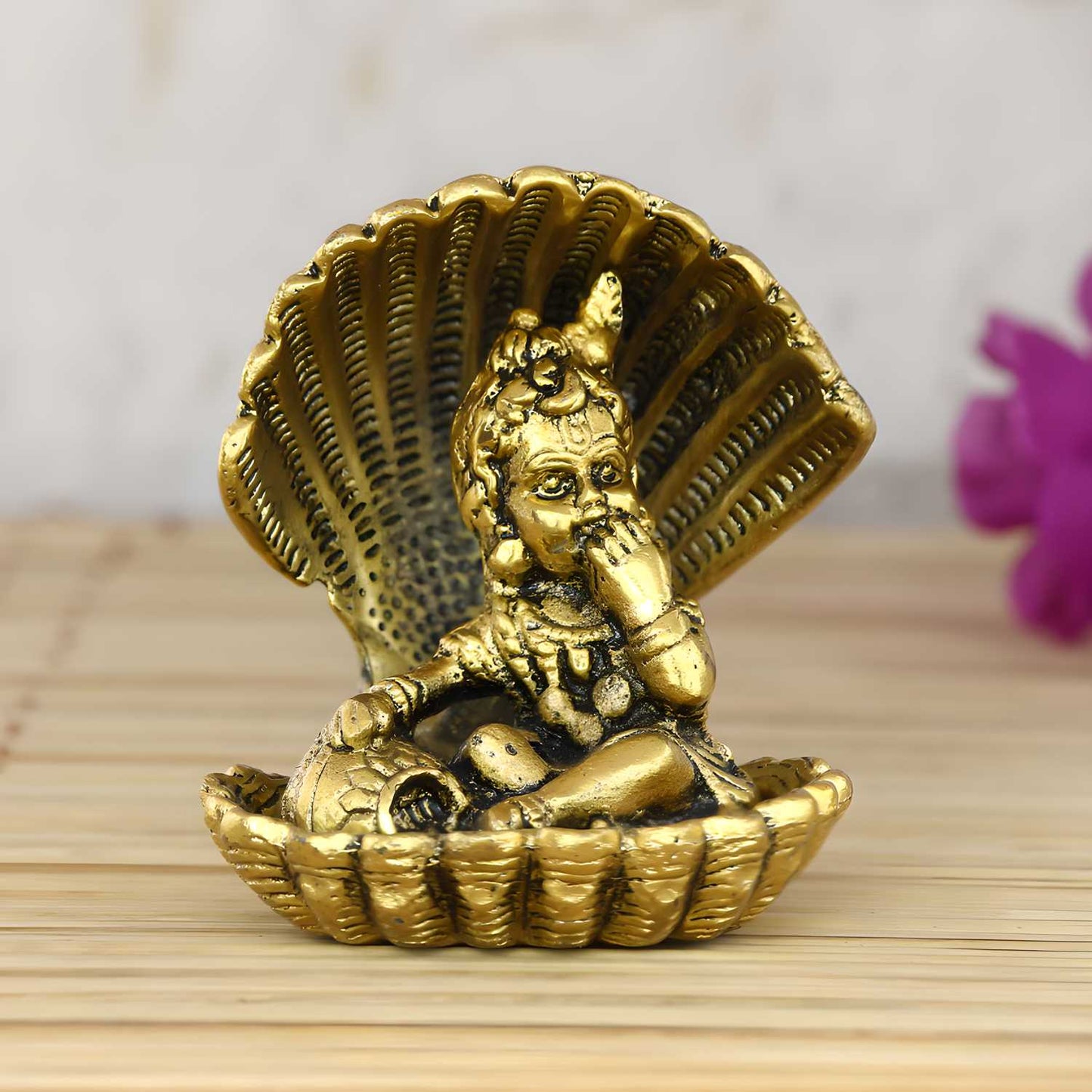 Golden Bal Gopal Krishna having Makhan Decorative Showpiece