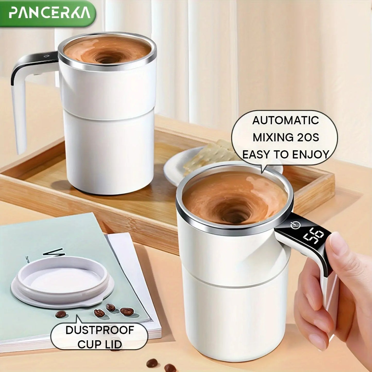 Revolutionary Self-Stirring Coffee Mug - Rechargeable with Temperature Display - Perfect for Milk, Chocolate, and Mocha - USB Charging - Ideal for Travel - KYAAN