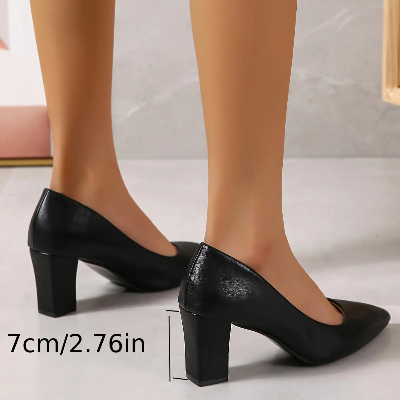 Women's Solid Color Block Heels, Elegant Point Toe Dress Pumps, Fashion Slip On Heels - KYAAN