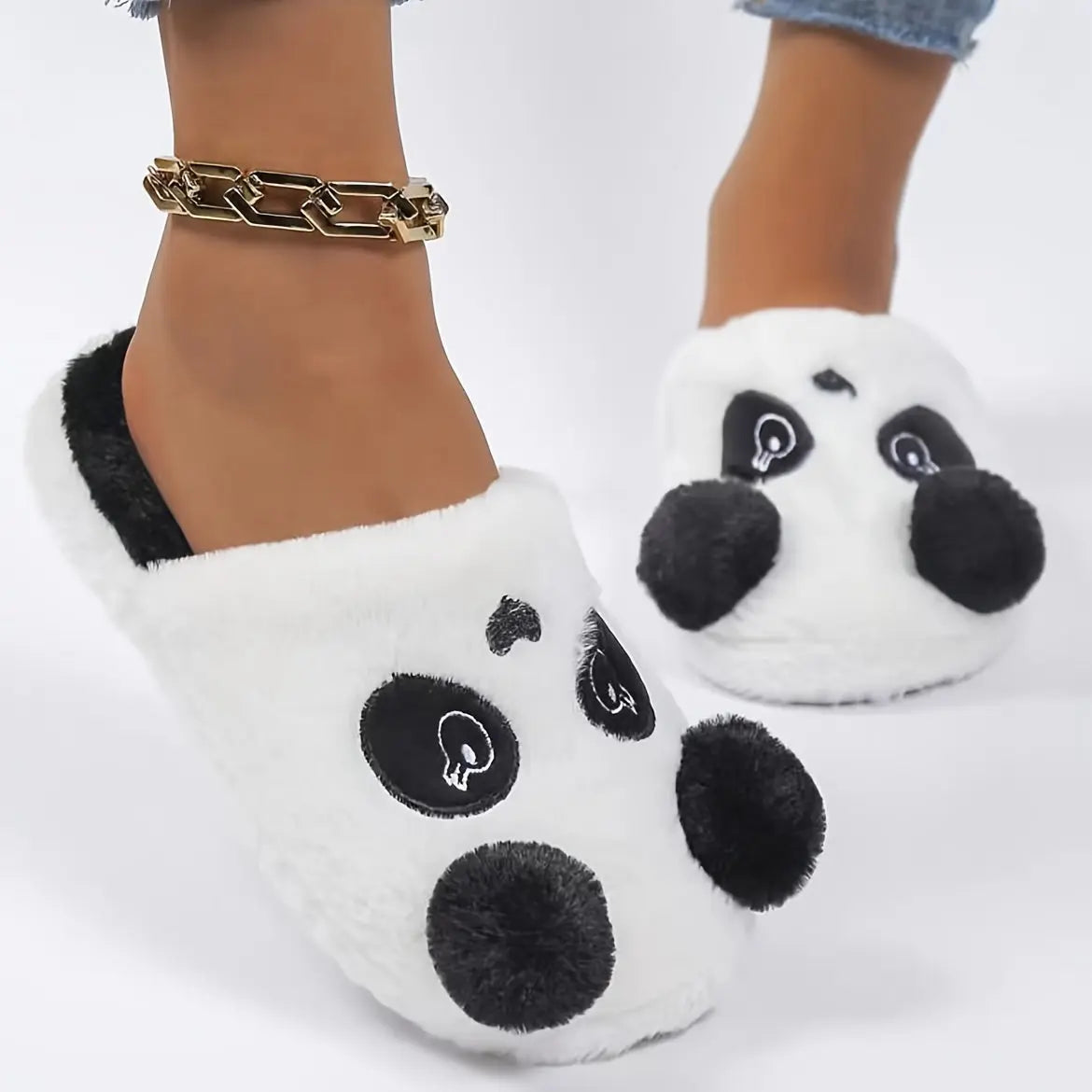 Cute Panda Design Slippers, Casual Slip On Plush Lined Shoes, Comfortable Indoor Home Slippers - KYAAN